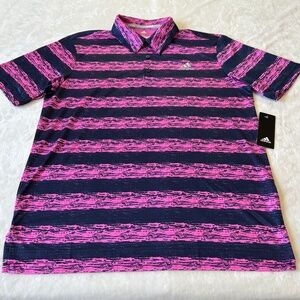 Adidas Golf Polo Shirt Mens Size Medium Pink & Blue Striped Performance